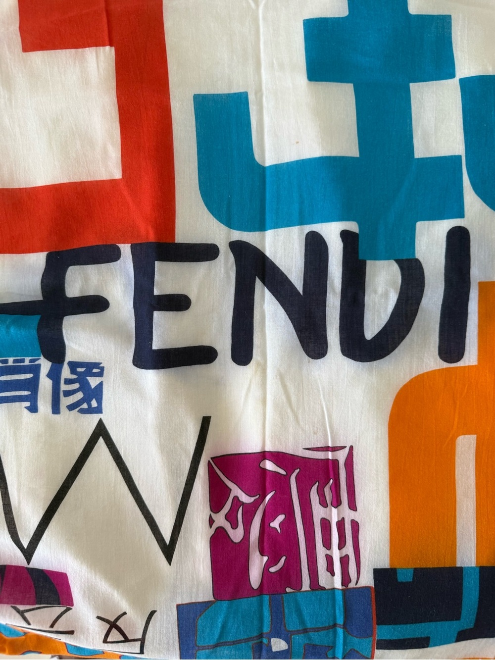 AUTHENTIC FENDI Vintage 2000s multicolor ABSTRACT ART scarf/sarong voile shawl - Picture 7 of 14